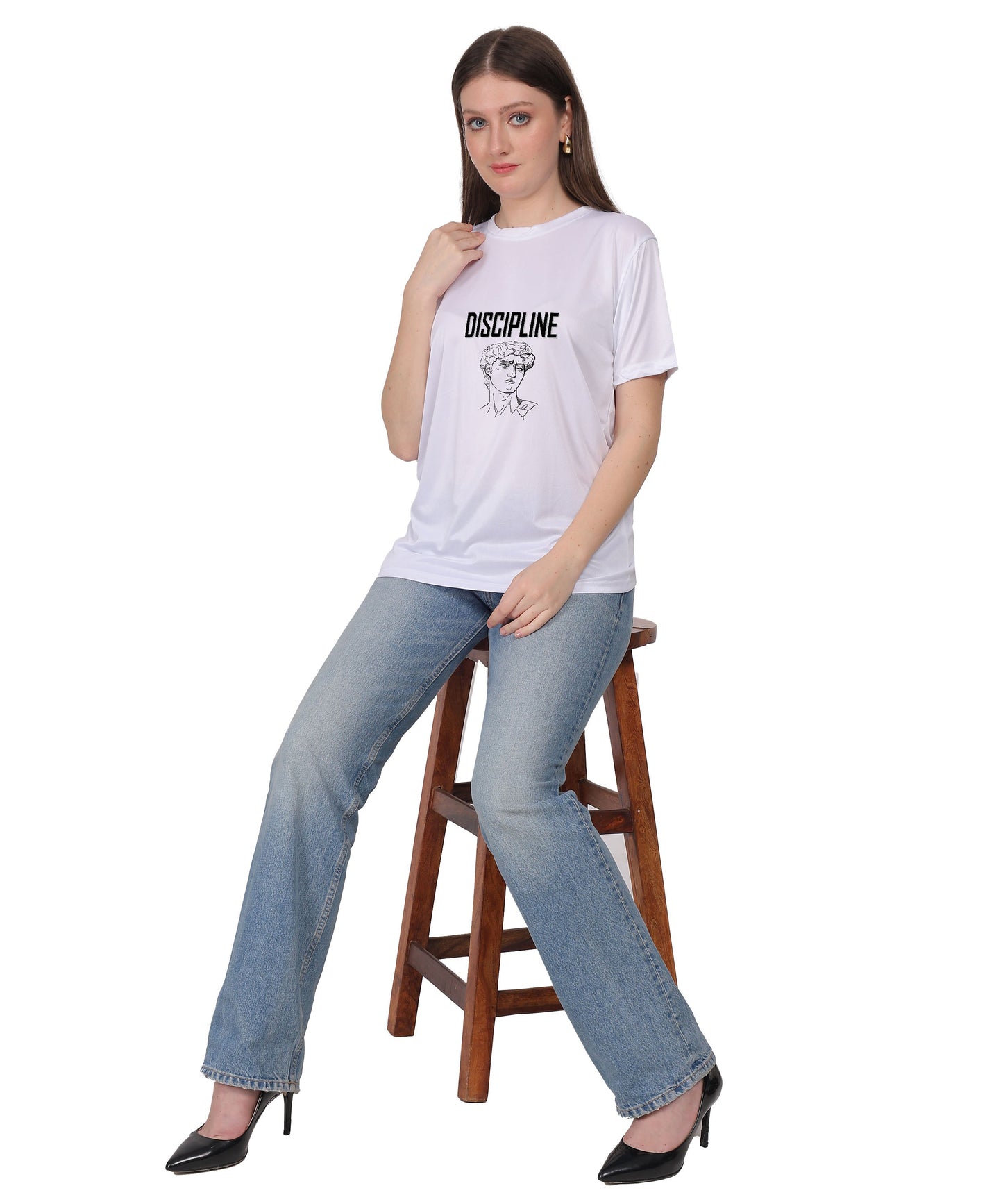 Discipline Graphic Print Cotton T-Shirt, Round Neck, Short Sleeve, Casual Wear