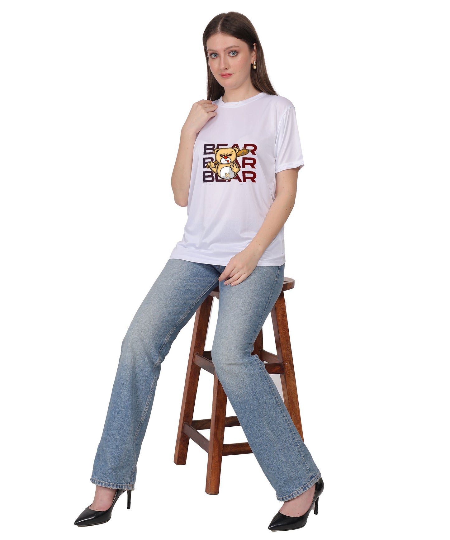 Generic Bear Graphic Print Cotton T-Shirt, Round Neck, Short Sleeve, Casual Wear