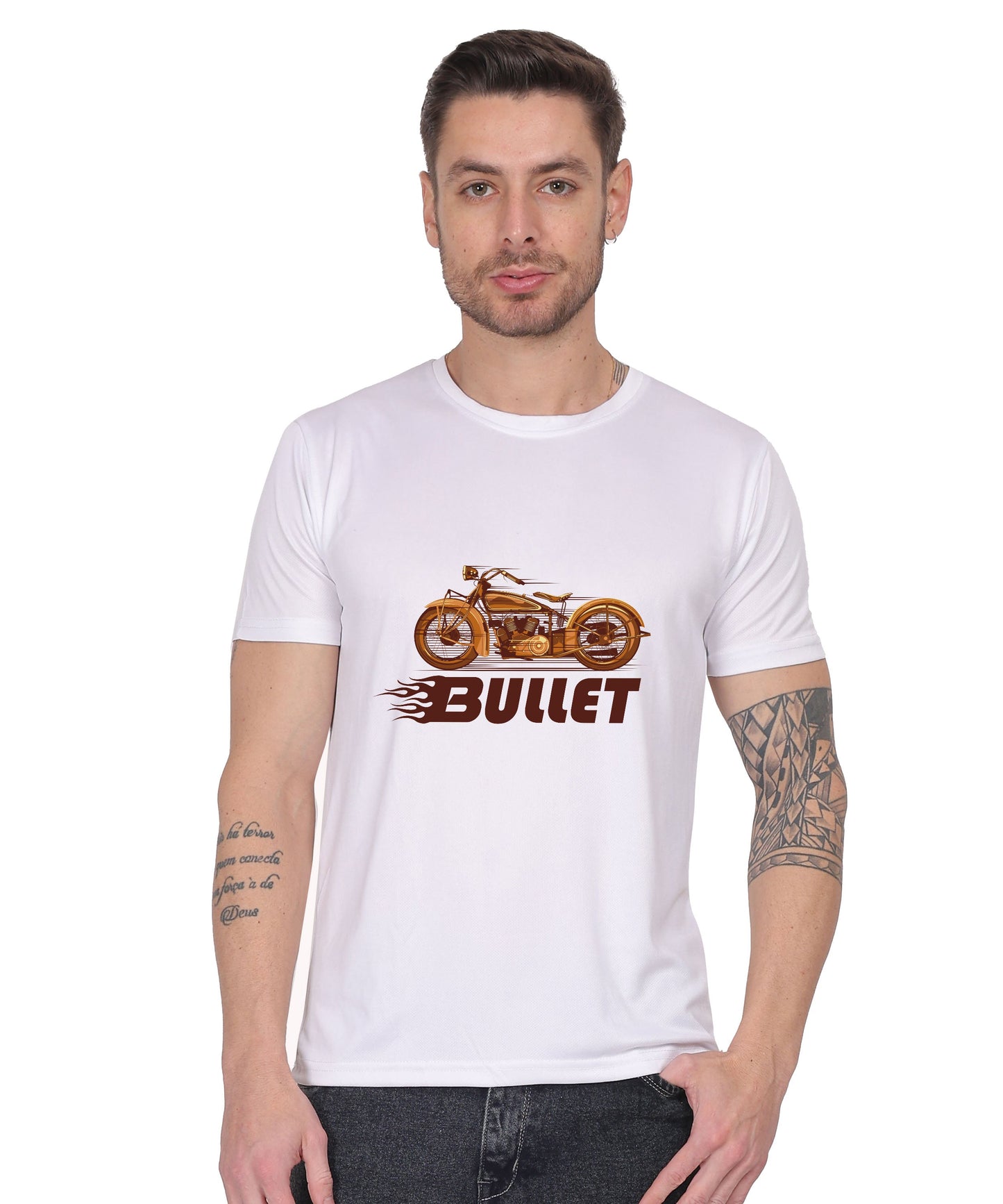 Religious Graphic T-Shirt, Cotton Blend, Short Sleeve Crew Neck, Bullet Design
