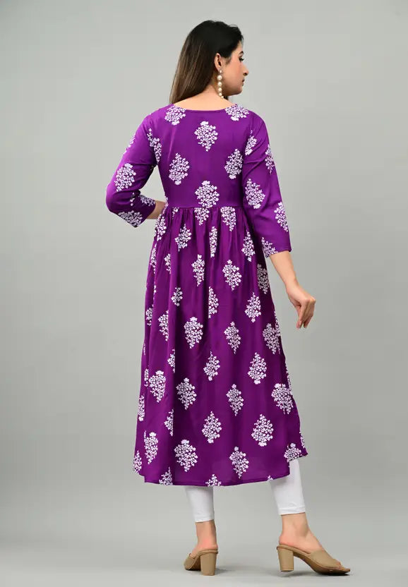 Women Printed Viscose Rayon Anarkali Kurta  (Purple)