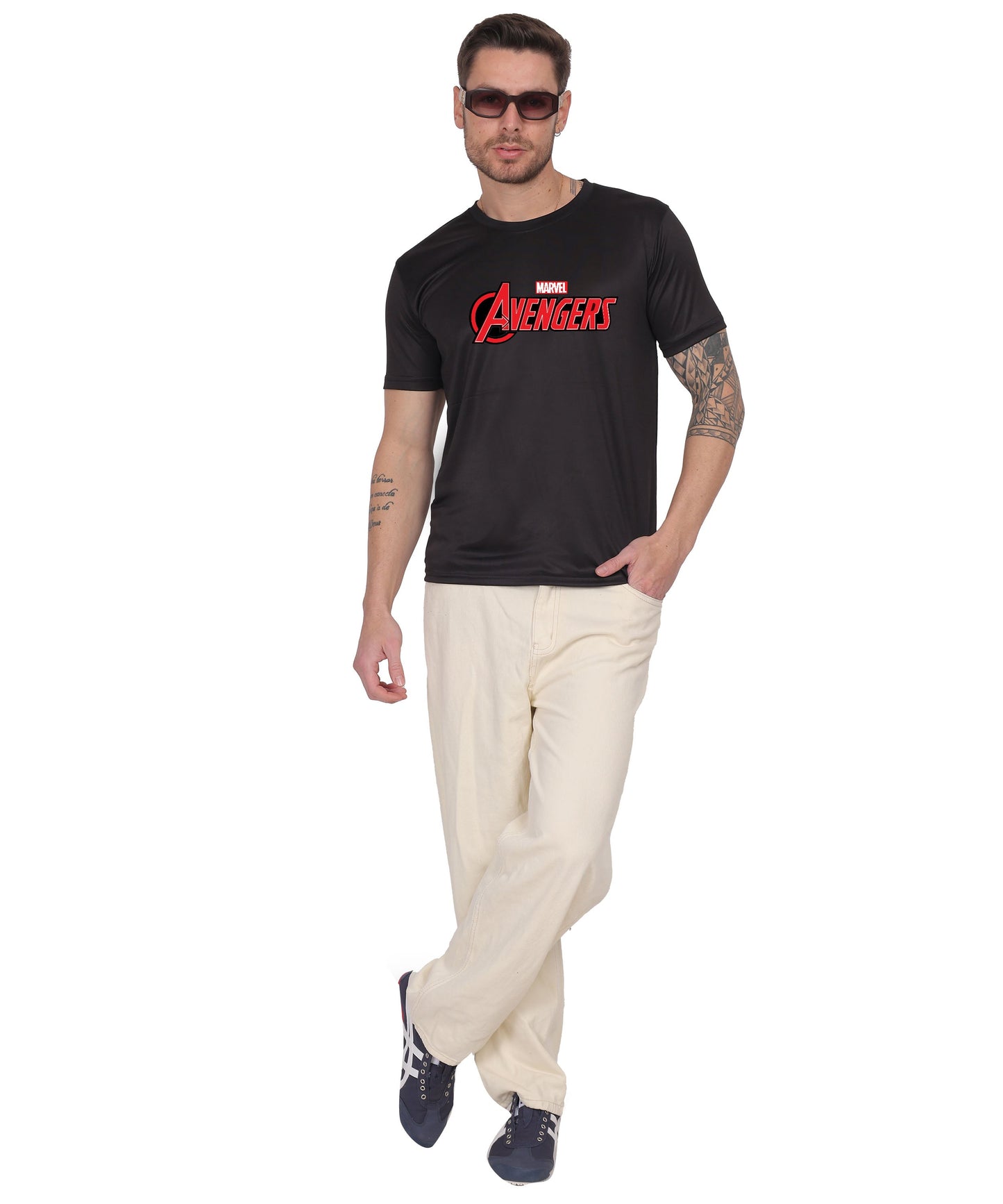 Avengers Graphic Print Cotton T-Shirt, Black, Round Neck, Short Sleeve, Casual Wear