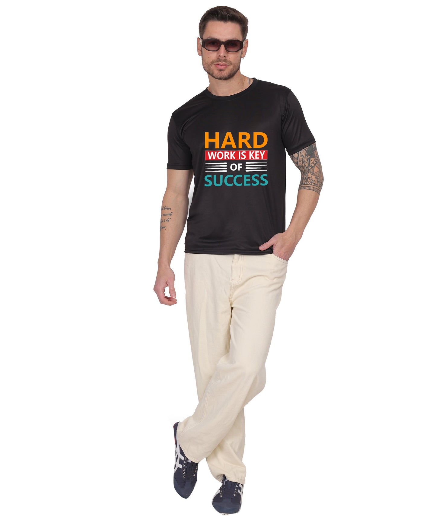 Hard Work is Key of Success Motivational Graphic T-Shirt, Black Cotton Blend, Short Sleeve, Regular Fit