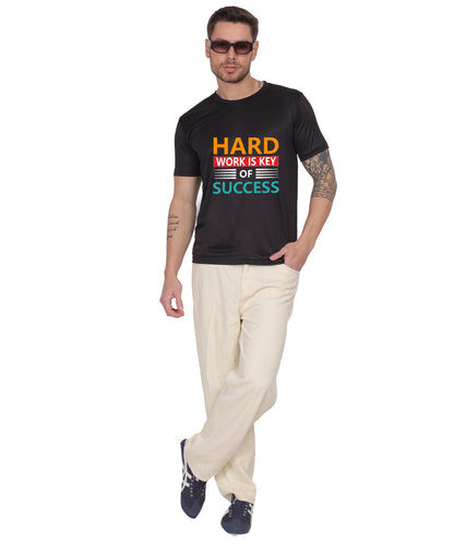Hard Work is Key of Success Motivational Graphic T-Shirt, Black Cotton Blend, Short Sleeve, Regular Fit