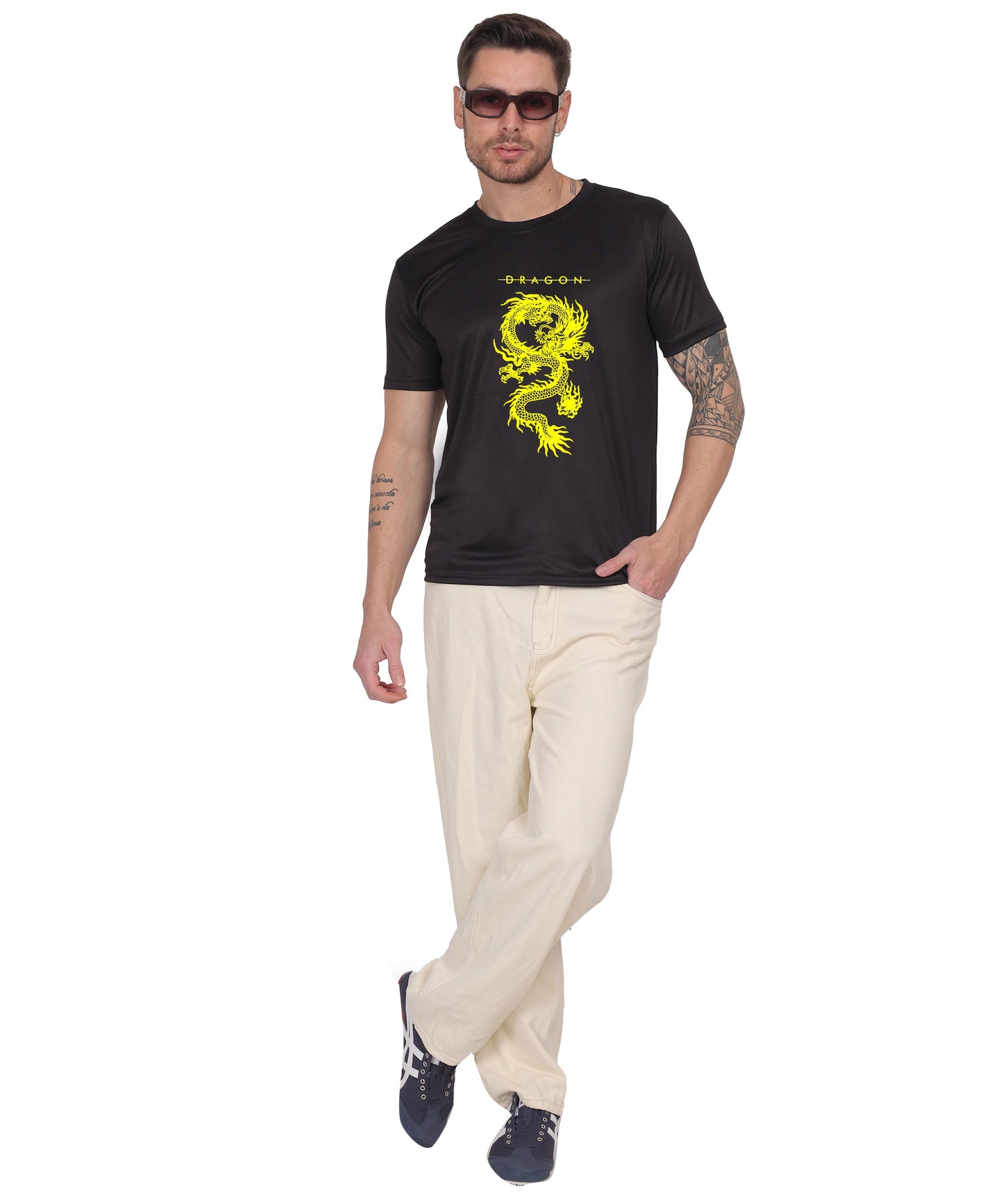 Dragon Graphic Print Cotton T-Shirt, Short Sleeve, Crew Neck, Casual Wear