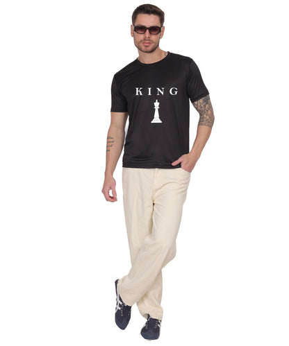 Chess King Graphic Print T-Shirt, Cotton, Round Neck, Short Sleeve, Regular Fit, Casual Wear