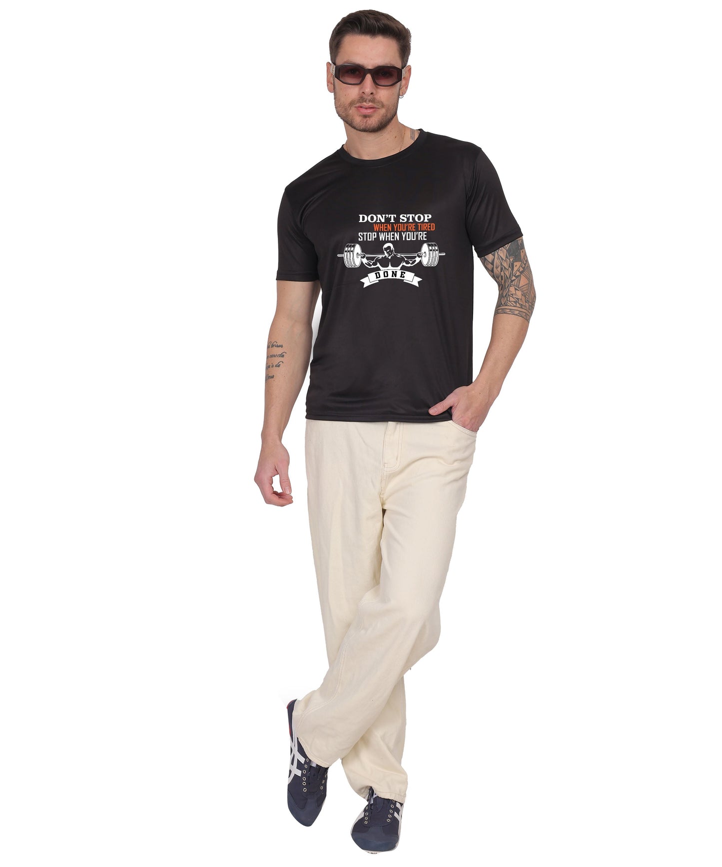 Motivational Gym Workout T-Shirt, Cotton, Short Sleeve, Regular Fit, Barbell Design