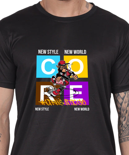 Generic New Style New World Monkey Graphic Cotton T-Shirt, Black, Regular Fit, Short Sleeve, Crew Neck