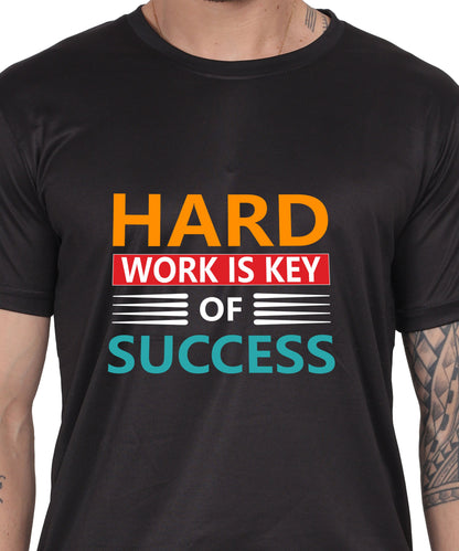Hard Work is Key of Success Motivational Graphic T-Shirt, Black Cotton Blend, Short Sleeve, Regular Fit