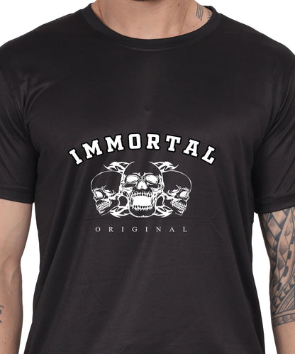 IMMORTAL' skull  Print Cotton T-Shirt, Short Sleeve, Crew Neck, Casual Wear