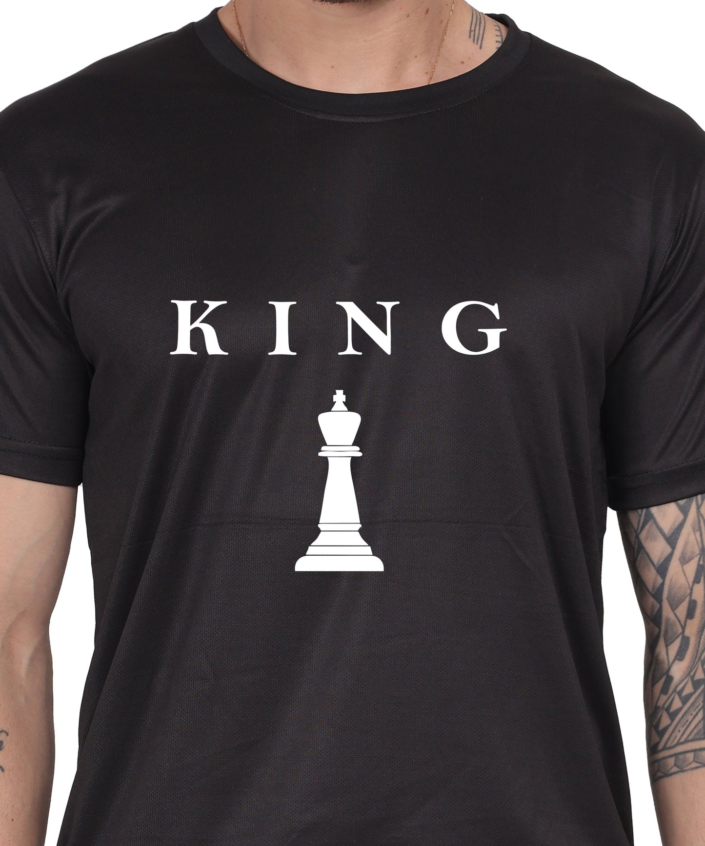 Chess King Graphic Print T-Shirt, Cotton, Round Neck, Short Sleeve, Regular Fit, Casual Wear