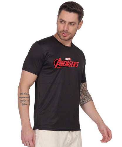 Avengers Graphic Print Cotton T-Shirt, Black, Round Neck, Short Sleeve, Casual Wear