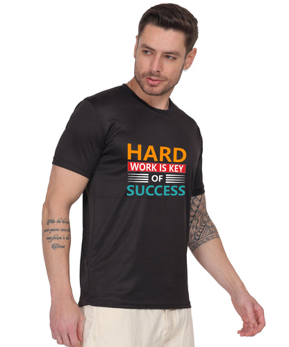 Hard Work is Key of Success Motivational Graphic T-Shirt, Black Cotton Blend, Short Sleeve, Regular Fit