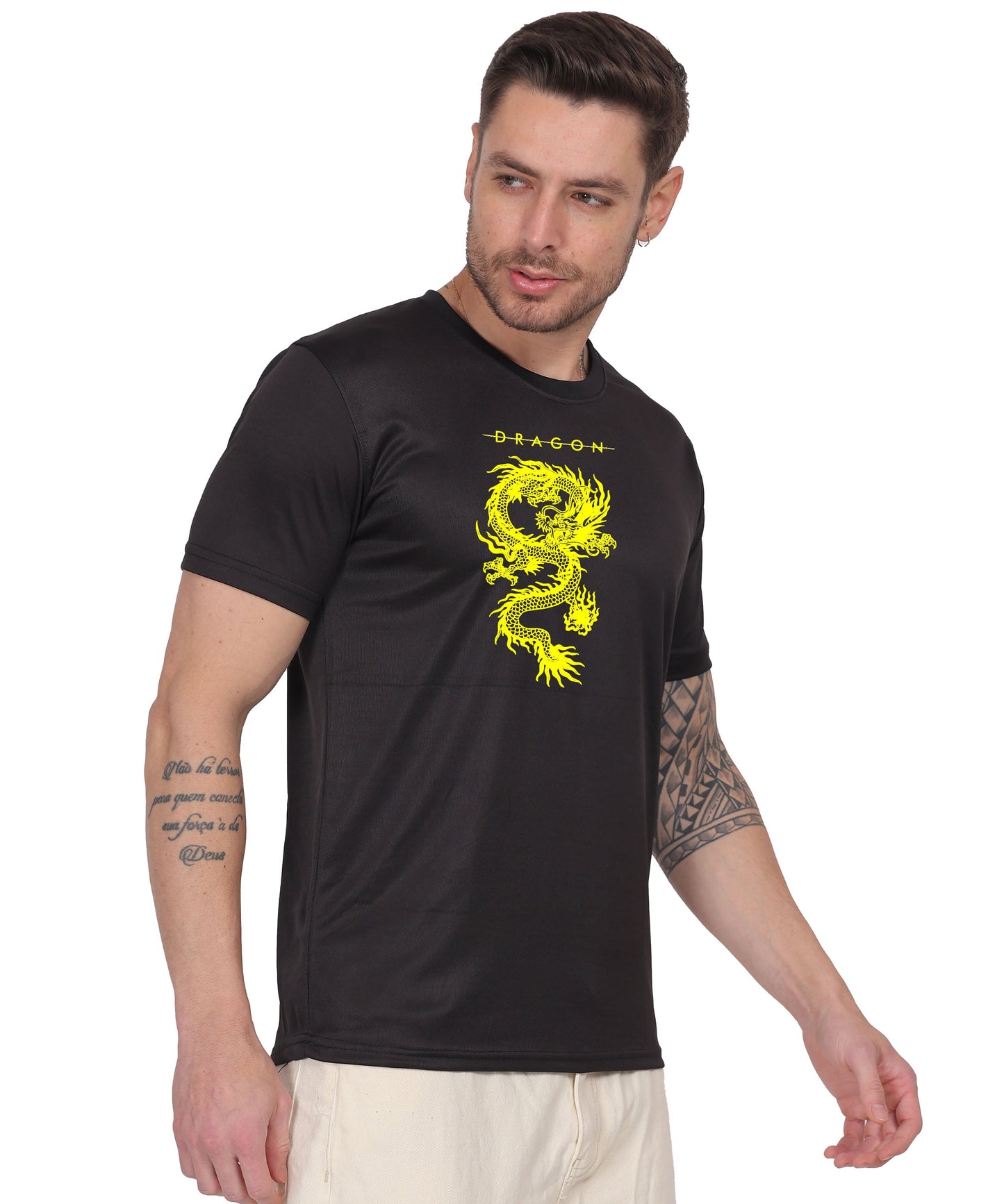 Dragon Graphic Print Cotton T-Shirt, Short Sleeve, Crew Neck, Casual Wear