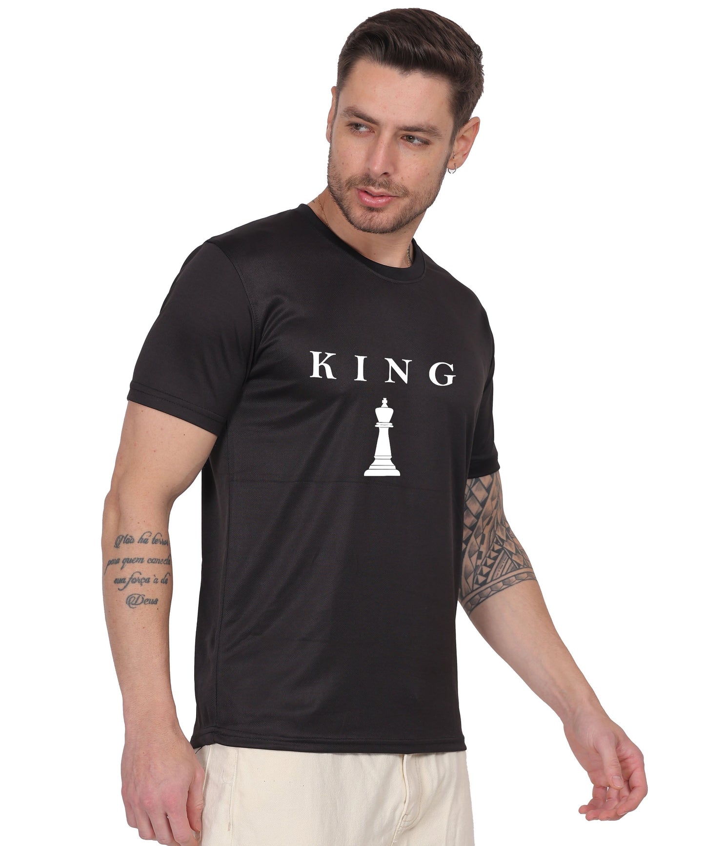 Chess King Graphic Print T-Shirt, Cotton, Round Neck, Short Sleeve, Regular Fit, Casual Wear