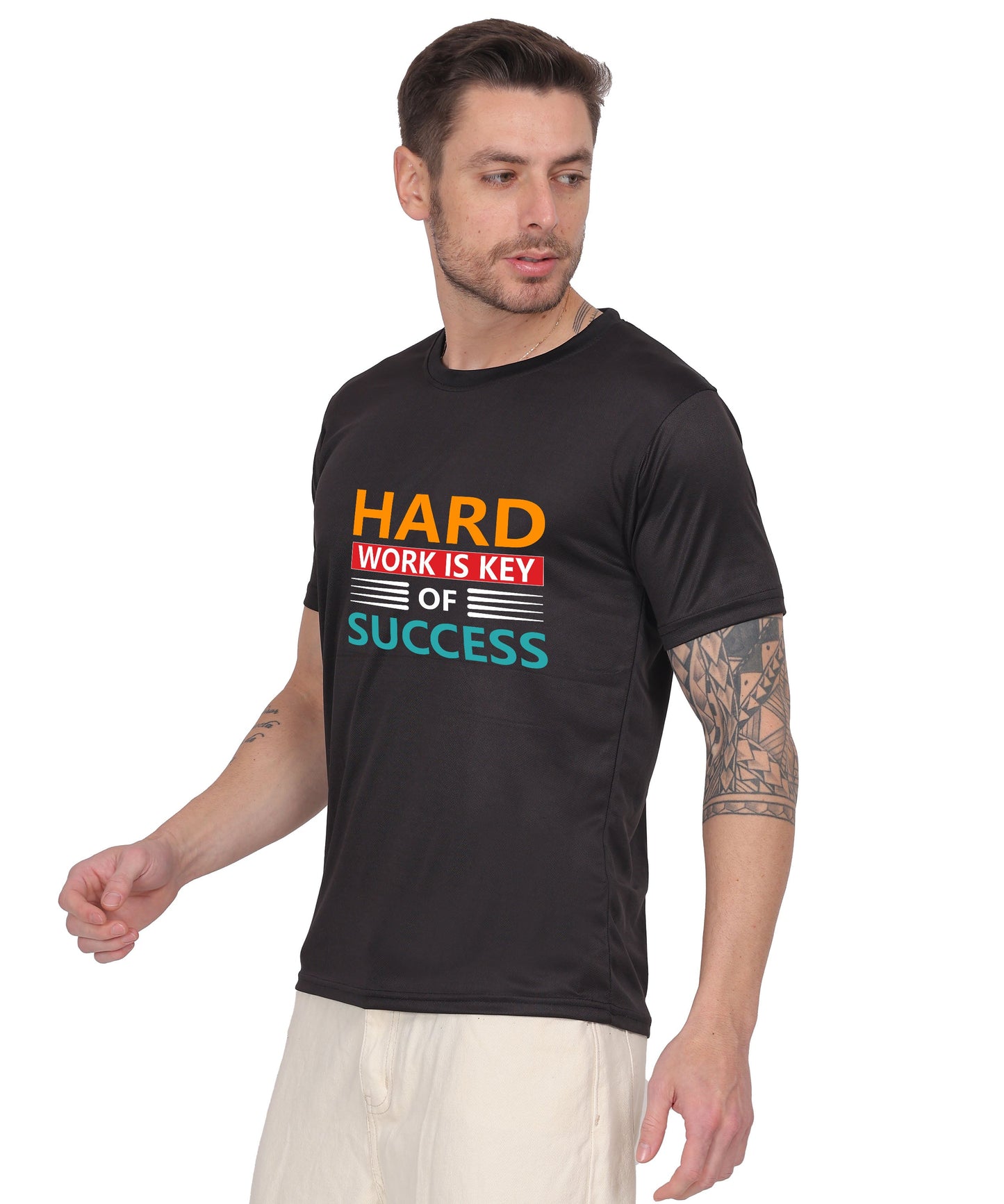 Hard Work is Key of Success Motivational Graphic T-Shirt, Black Cotton Blend, Short Sleeve, Regular Fit