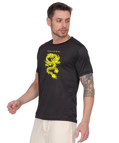 Dragon Graphic Print Cotton T-Shirt, Short Sleeve, Crew Neck, Casual Wear