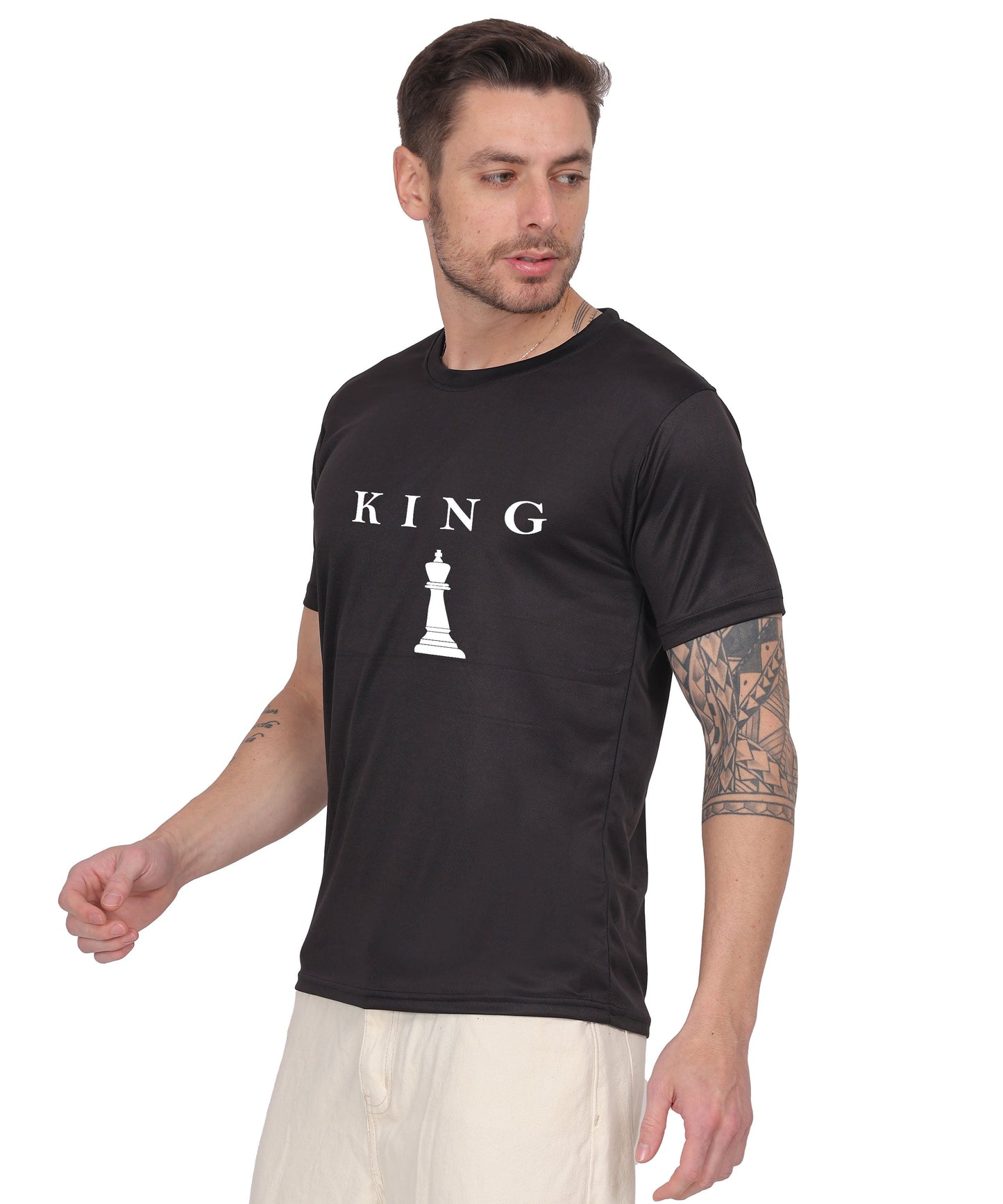 Chess King Graphic Print T-Shirt, Cotton, Round Neck, Short Sleeve, Regular Fit, Casual Wear