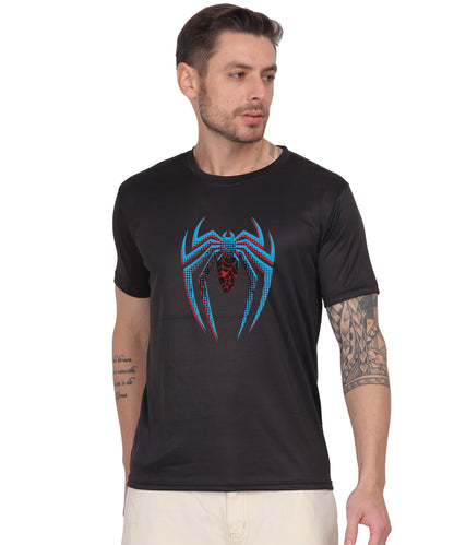 Generic Spider Graphic T-Shirt, Black Cotton, Short Sleeve, Regular Fit, Crew Neck