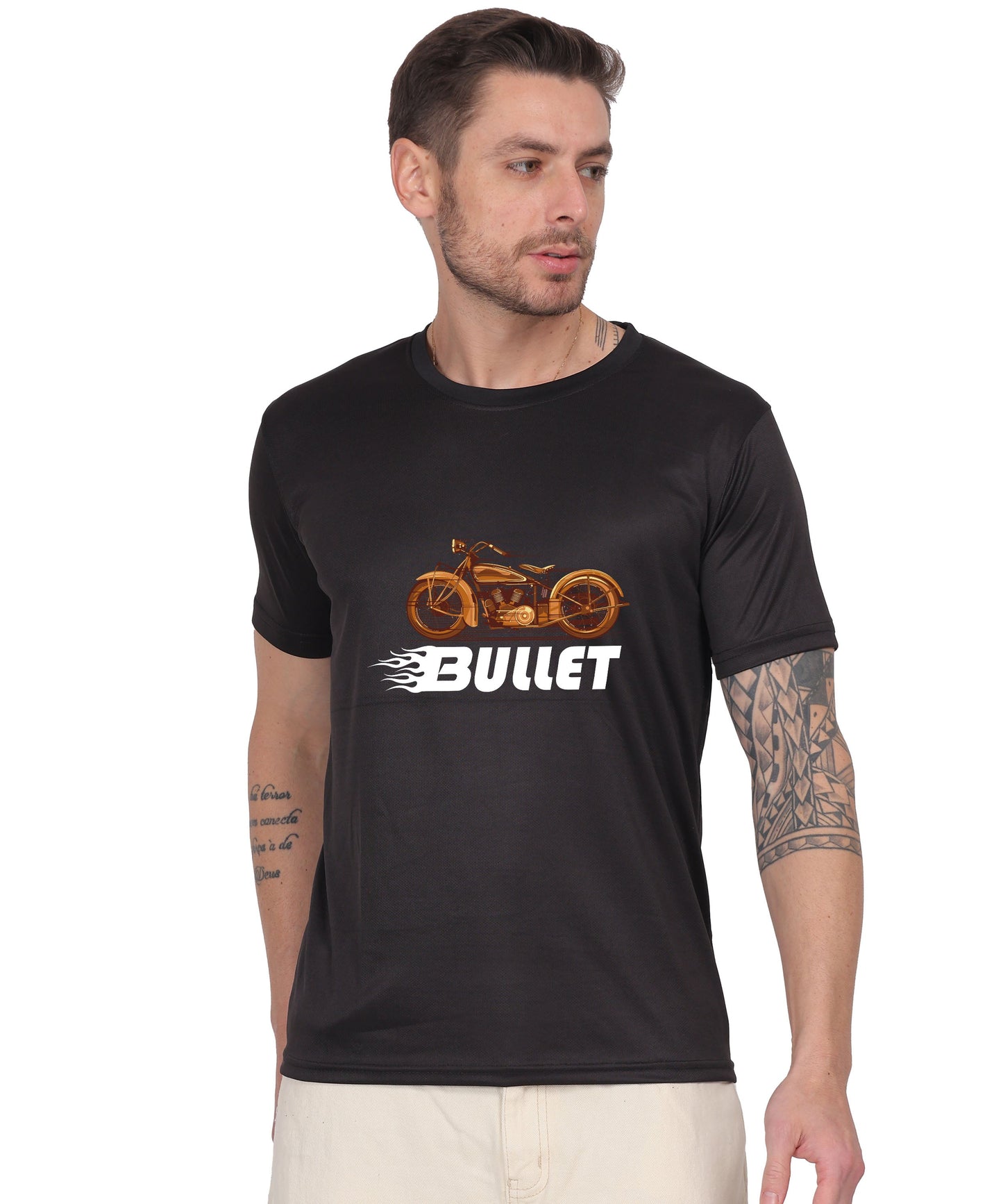 Religious Graphic T-Shirt, Cotton Blend, Short Sleeve Crew Neck, Bullet Design