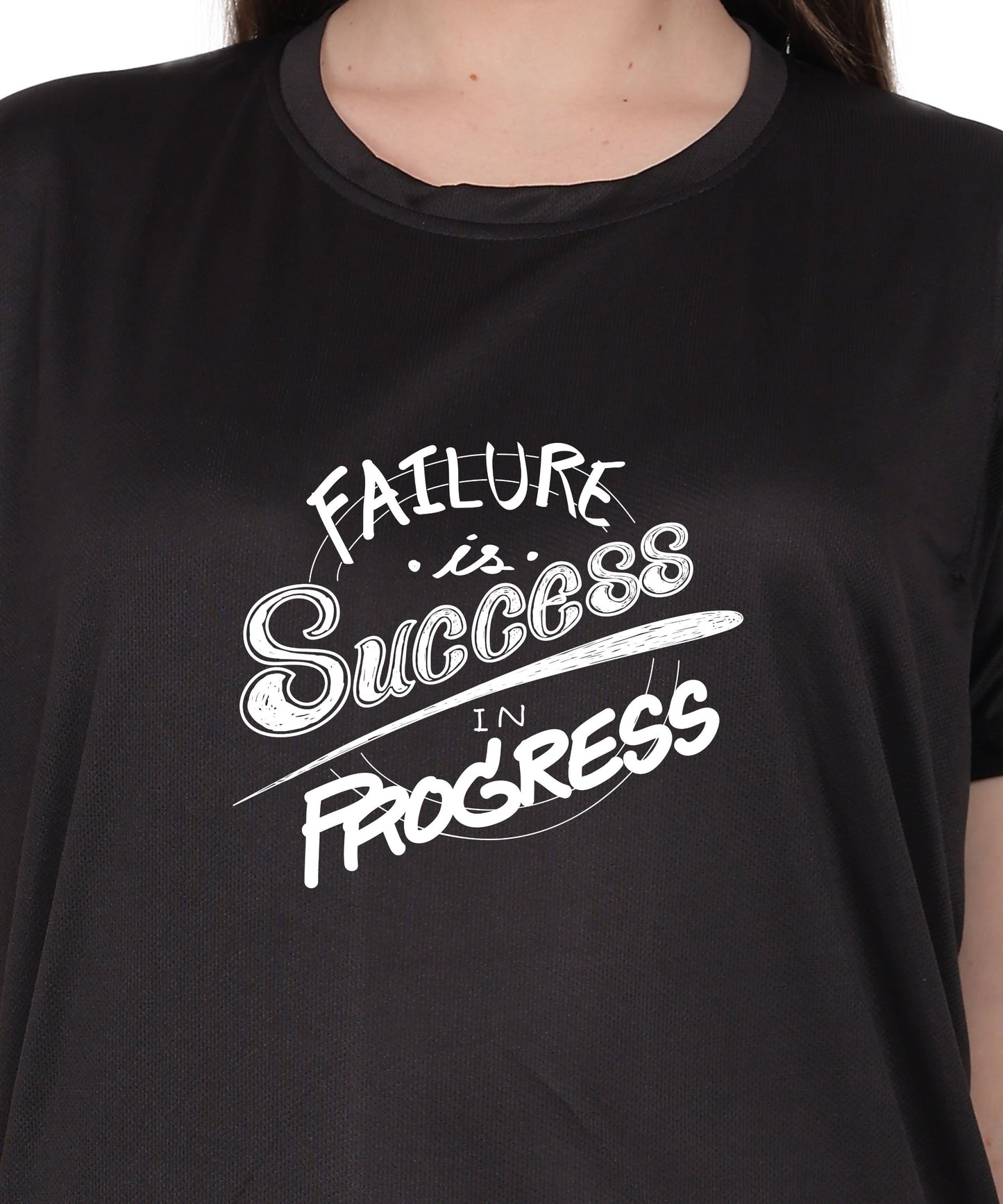 Failure is Success in Progress Graphic T-Shirt, Black Cotton, Round Neck, Short Sleeve