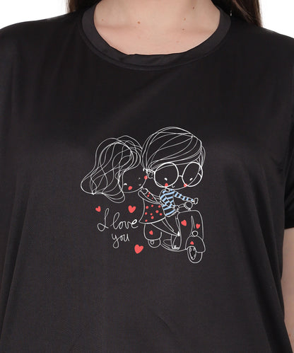 Love Graphic Print Cotton T-Shirt, Black, Round Neck, Short Sleeve, Casual Wear