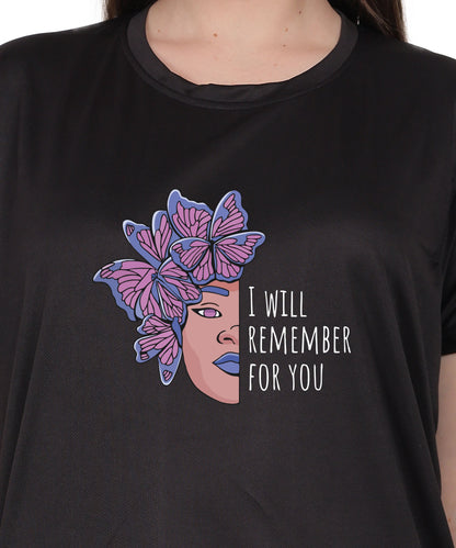 I Will Remember For You Butterfly Design T-Shirt, Black Cotton Blend, Short Sleeve Graphic Tee
