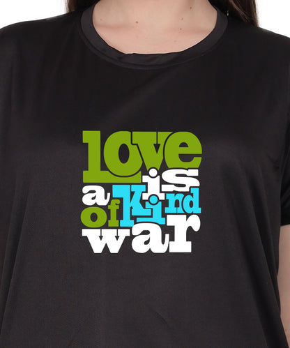 Love is a Kind of War Graphic T-Shirt, Black Cotton Blend, Short Sleeve Crew Neck, Regular Fit