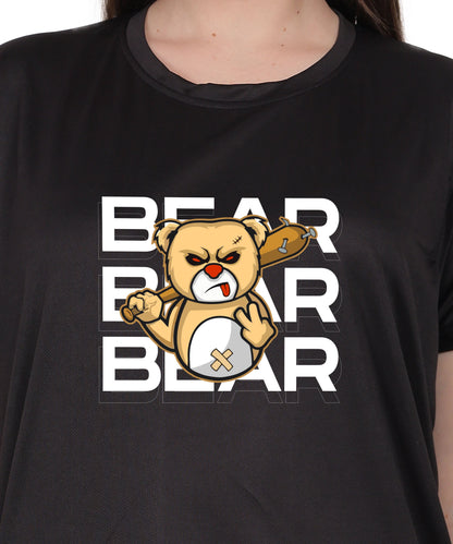 Generic Bear Graphic Print Cotton T-Shirt, Round Neck, Short Sleeve, Casual Wear
