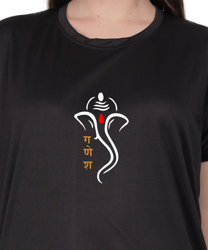Ganesh Print T-Shirt, Cotton, Round Neck, Short Sleeve, Regular Fit