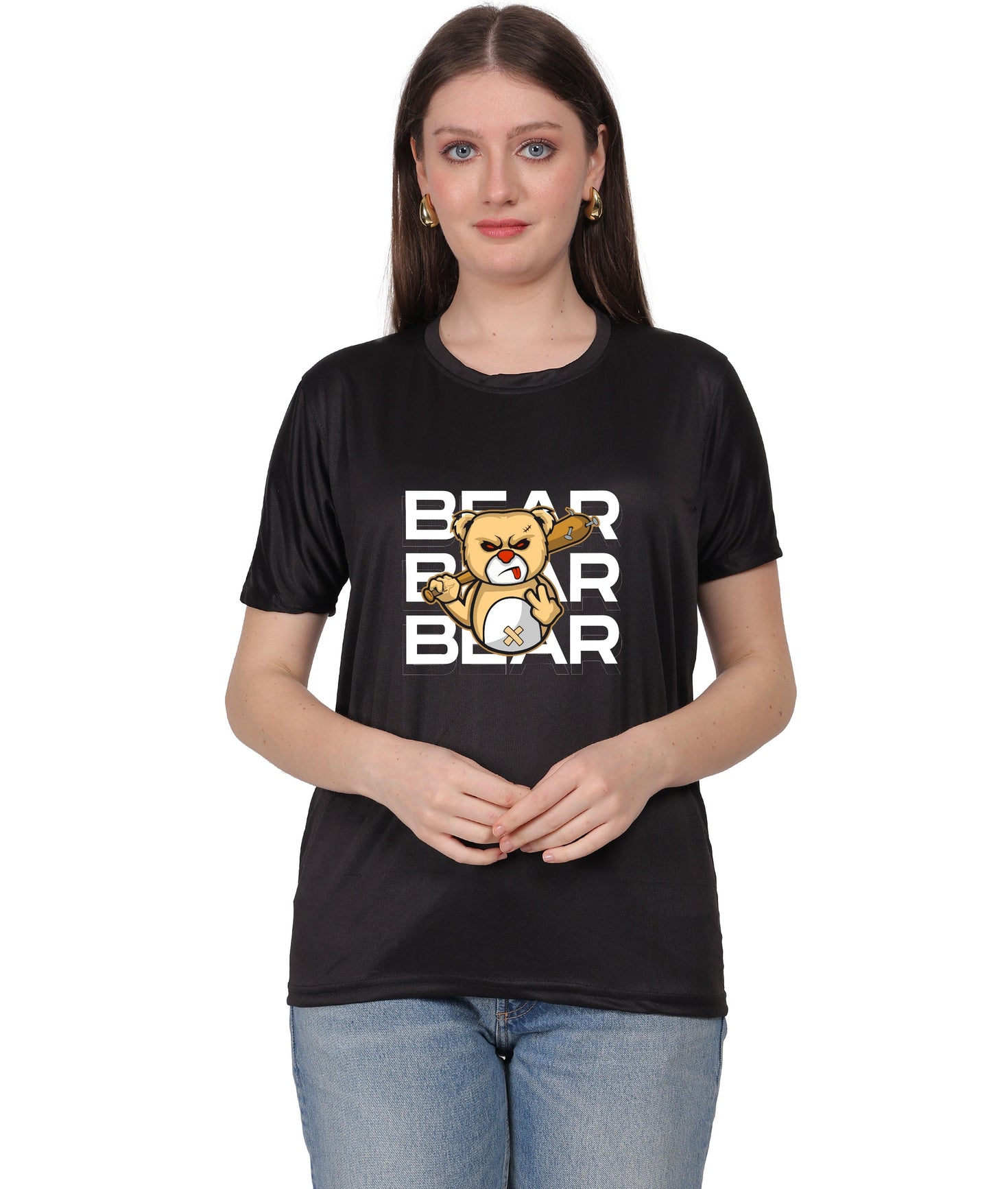 Generic Bear Graphic Print Cotton T-Shirt, Round Neck, Short Sleeve, Casual Wear