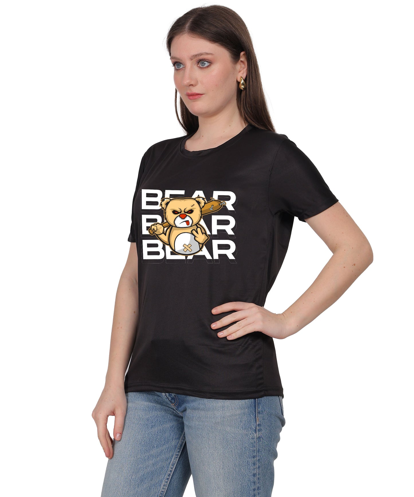 Generic Bear Graphic Print Cotton T-Shirt, Round Neck, Short Sleeve, Casual Wear
