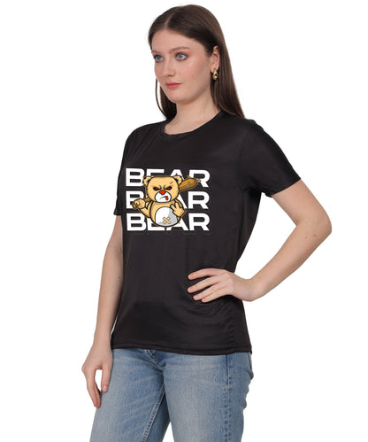 Generic Bear Graphic Print Cotton T-Shirt, Round Neck, Short Sleeve, Casual Wear