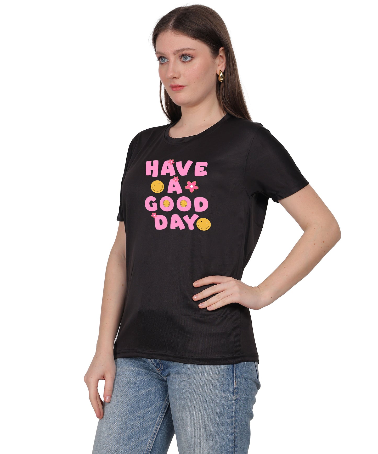 Have a Good Day Graphic Print Cotton T-Shirt, Round Neck, Short Sleeve, Casual Wear
