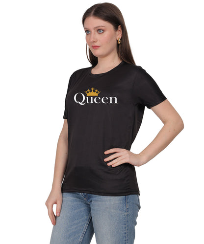 Queen Crown Print T-Shirt, Cotton, Round Neck, Short Sleeve, Regular Fit