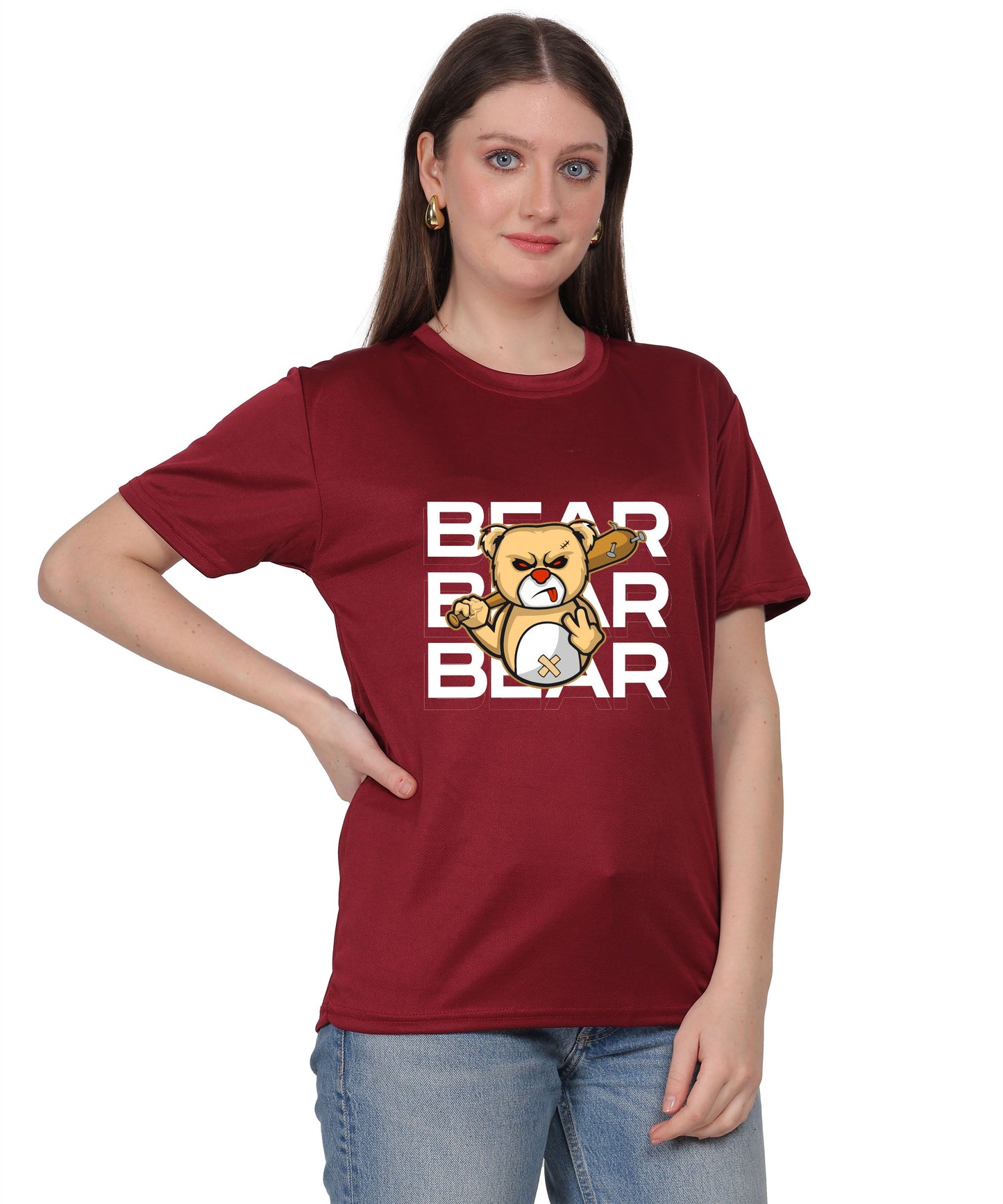 Generic Bear Graphic Print Cotton T-Shirt, Round Neck, Short Sleeve, Casual Wear