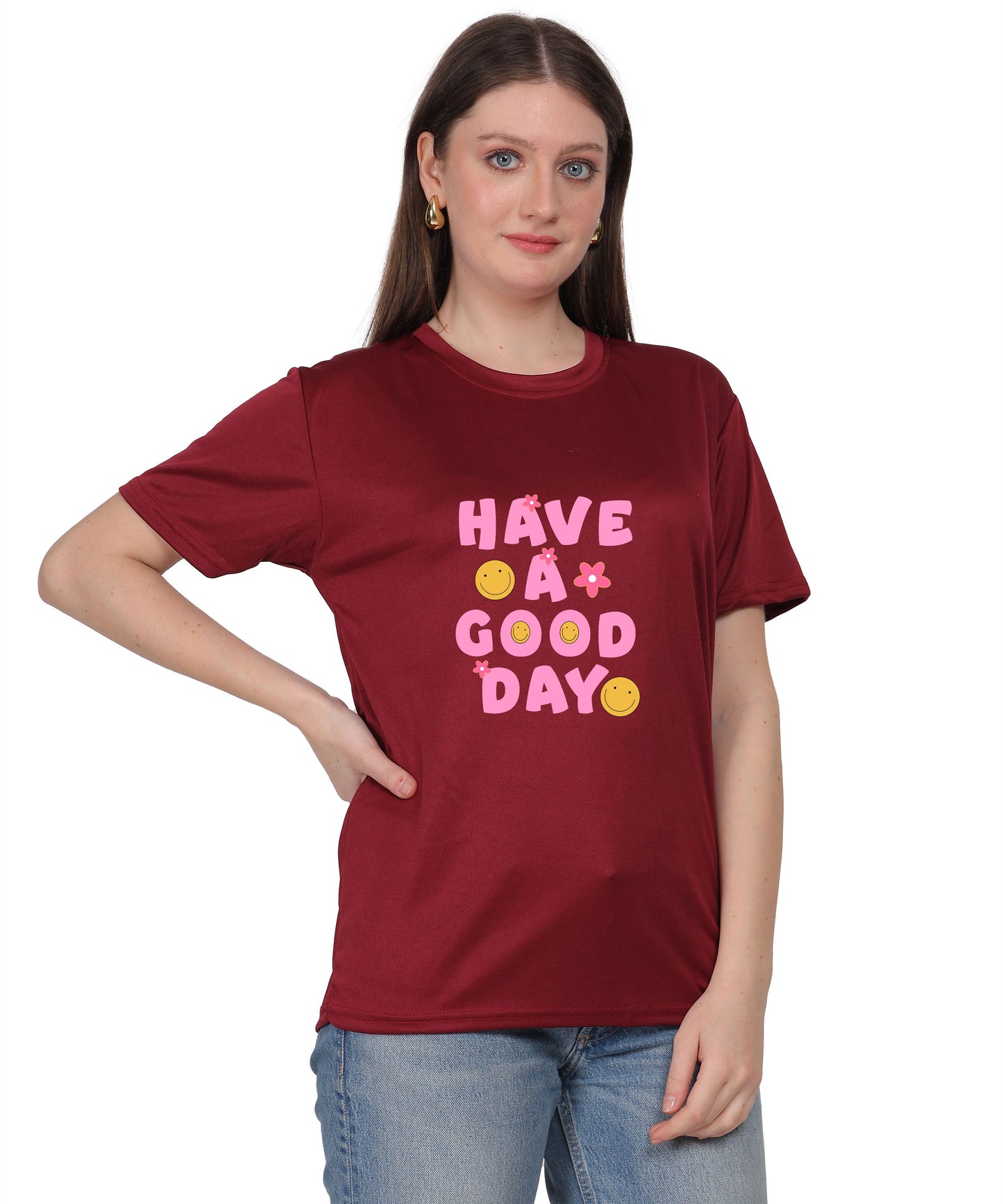 Have a Good Day Graphic Print Cotton T-Shirt, Round Neck, Short Sleeve, Casual Wear