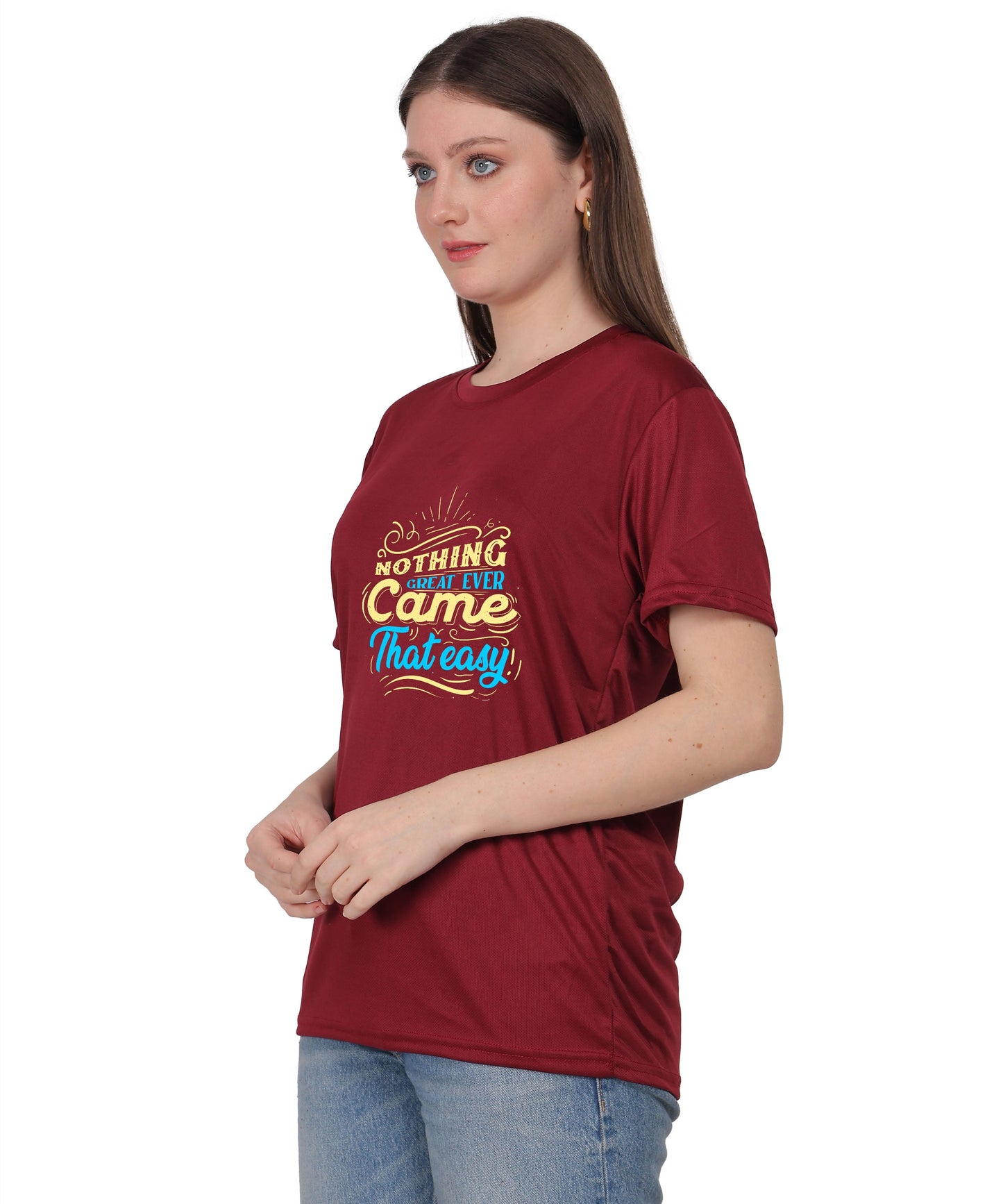 Generic Cotton Graphic T-Shirt, Black, Regular Fit, Short Sleeve, Crew Neck, 'Nothing Great Ever Came That Easy' Print