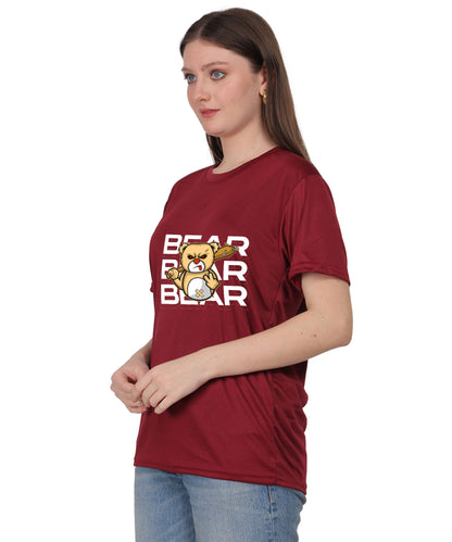 Generic Bear Graphic Print Cotton T-Shirt, Round Neck, Short Sleeve, Casual Wear