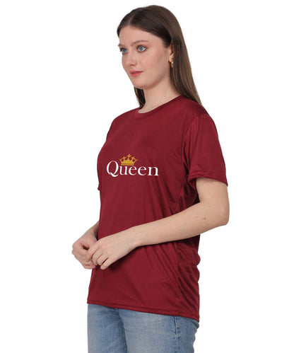Queen Crown Print T-Shirt, Cotton, Round Neck, Short Sleeve, Regular Fit