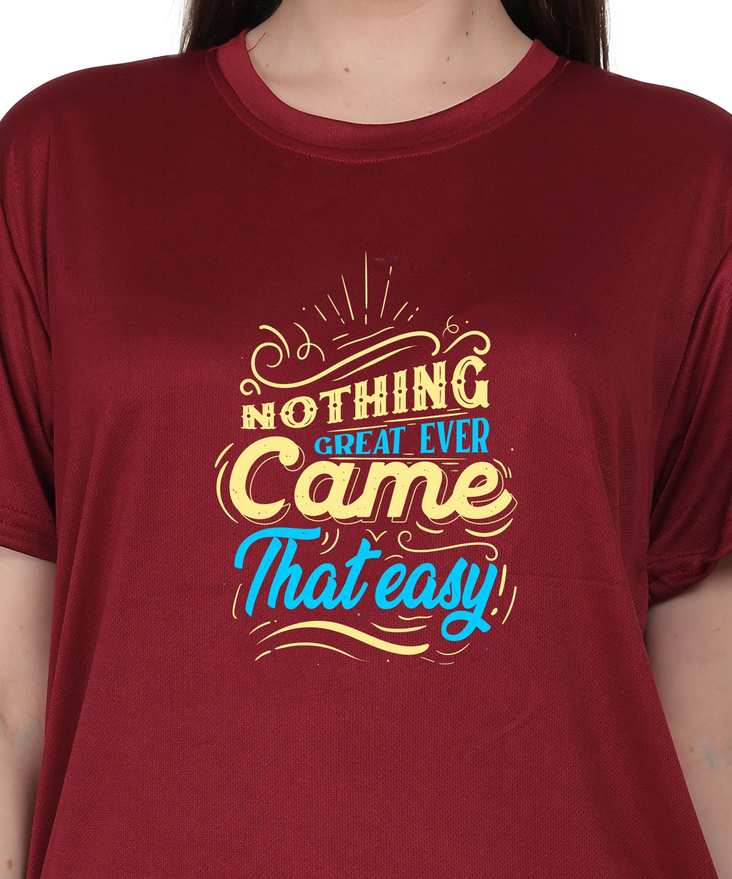 Generic Cotton Graphic T-Shirt, Black, Regular Fit, Short Sleeve, Crew Neck, 'Nothing Great Ever Came That Easy' Print