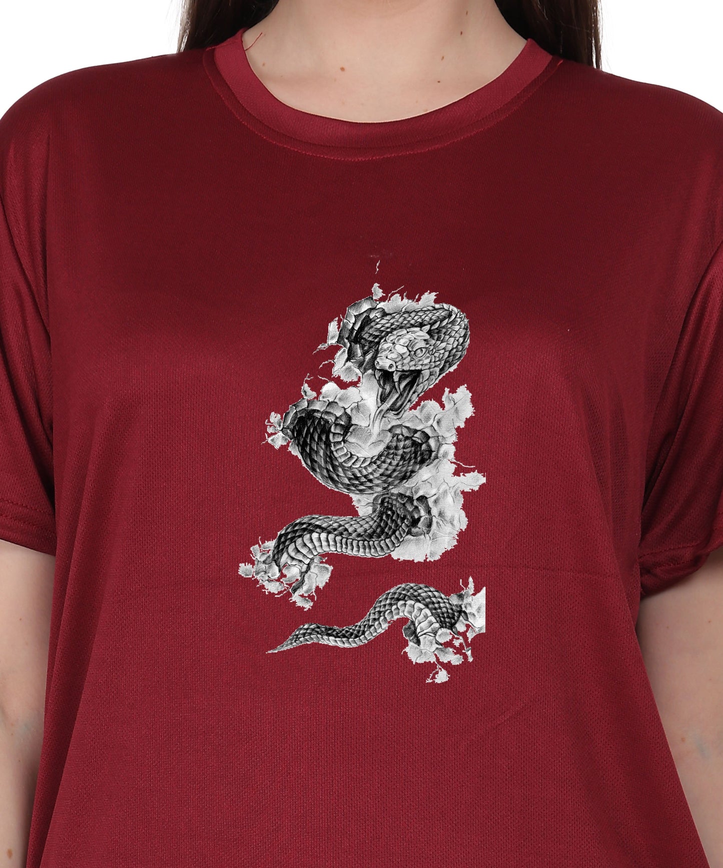 Cotton T-Shirt with Snake Design Graphic Print, Round Neck, Short Sleeve, Casual Wear