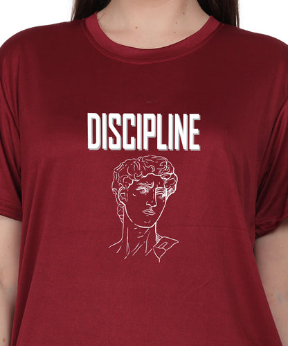 Discipline Graphic Print Cotton T-Shirt, Round Neck, Short Sleeve, Casual Wear