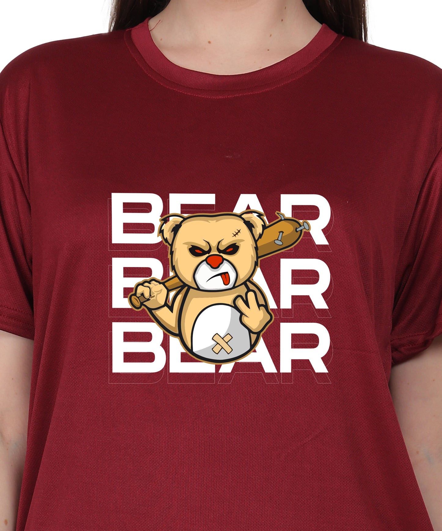 Generic Bear Graphic Print Cotton T-Shirt, Round Neck, Short Sleeve, Casual Wear