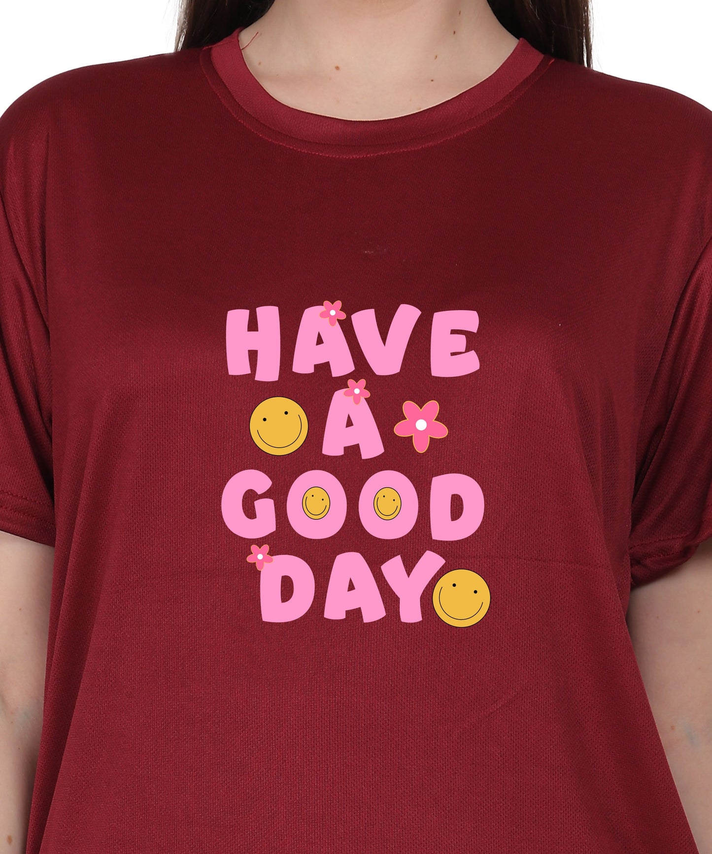 Have a Good Day Graphic Print Cotton T-Shirt, Round Neck, Short Sleeve, Casual Wear