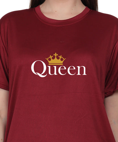 Queen Crown Print T-Shirt, Cotton, Round Neck, Short Sleeve, Regular Fit