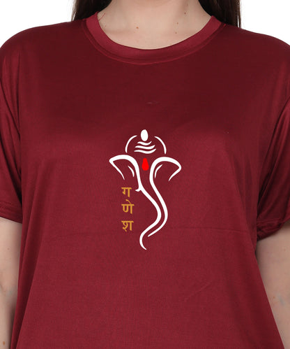 Ganesh Print T-Shirt, Cotton, Round Neck, Short Sleeve, Regular Fit