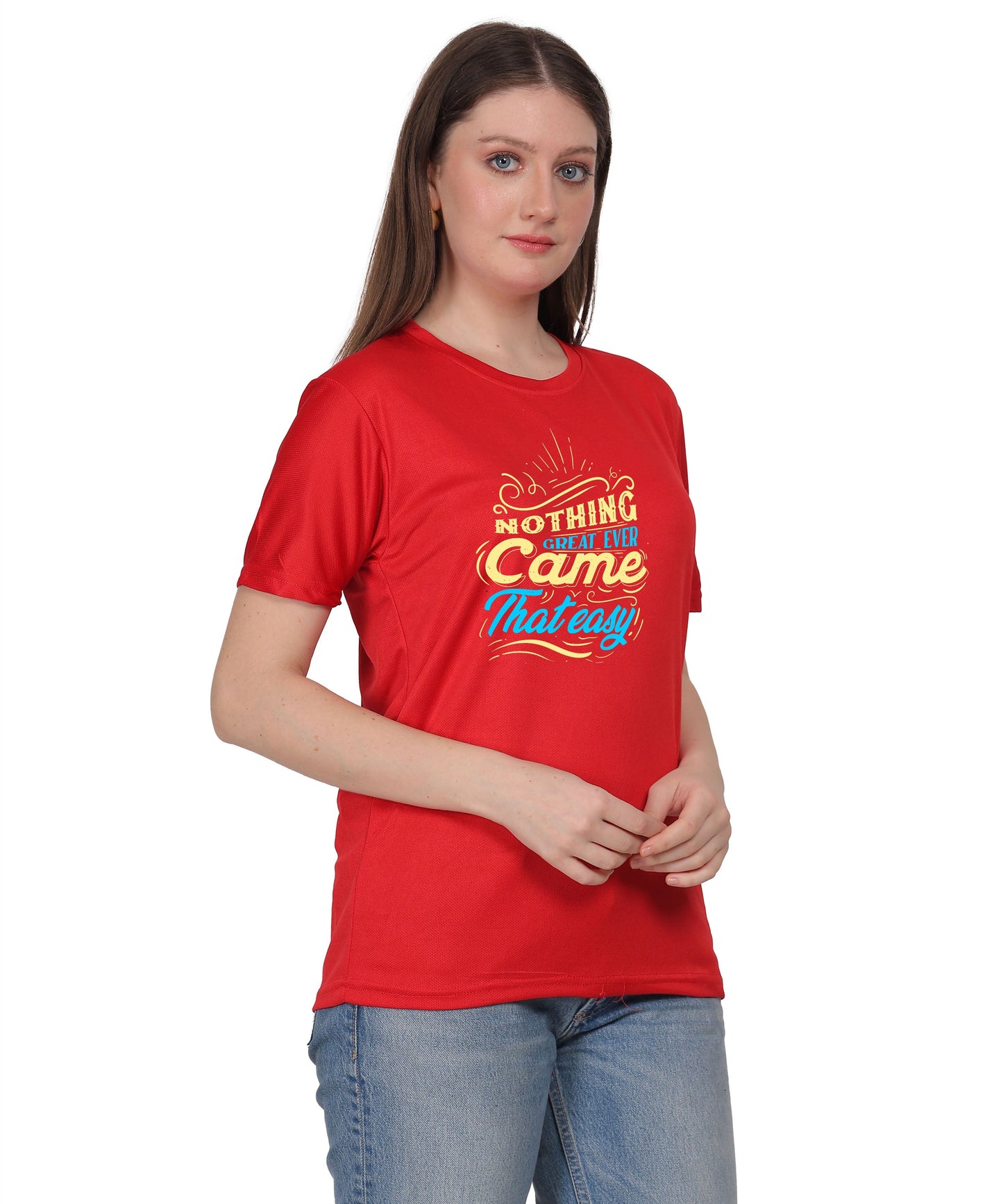 Generic Cotton Graphic T-Shirt, Black, Regular Fit, Short Sleeve, Crew Neck, 'Nothing Great Ever Came That Easy' Print