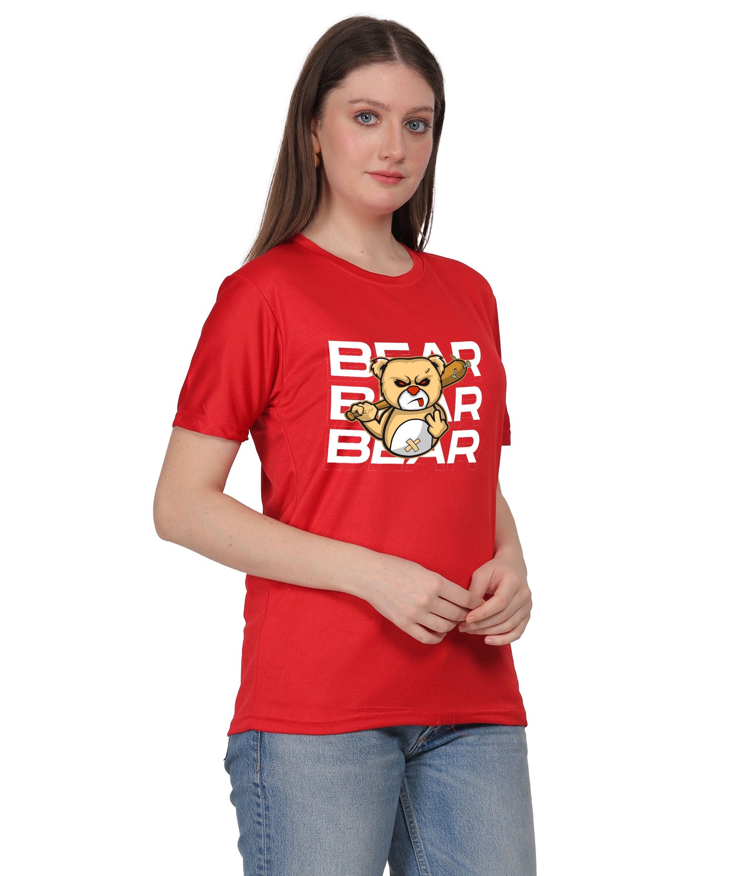 Generic Bear Graphic Print Cotton T-Shirt, Round Neck, Short Sleeve, Casual Wear