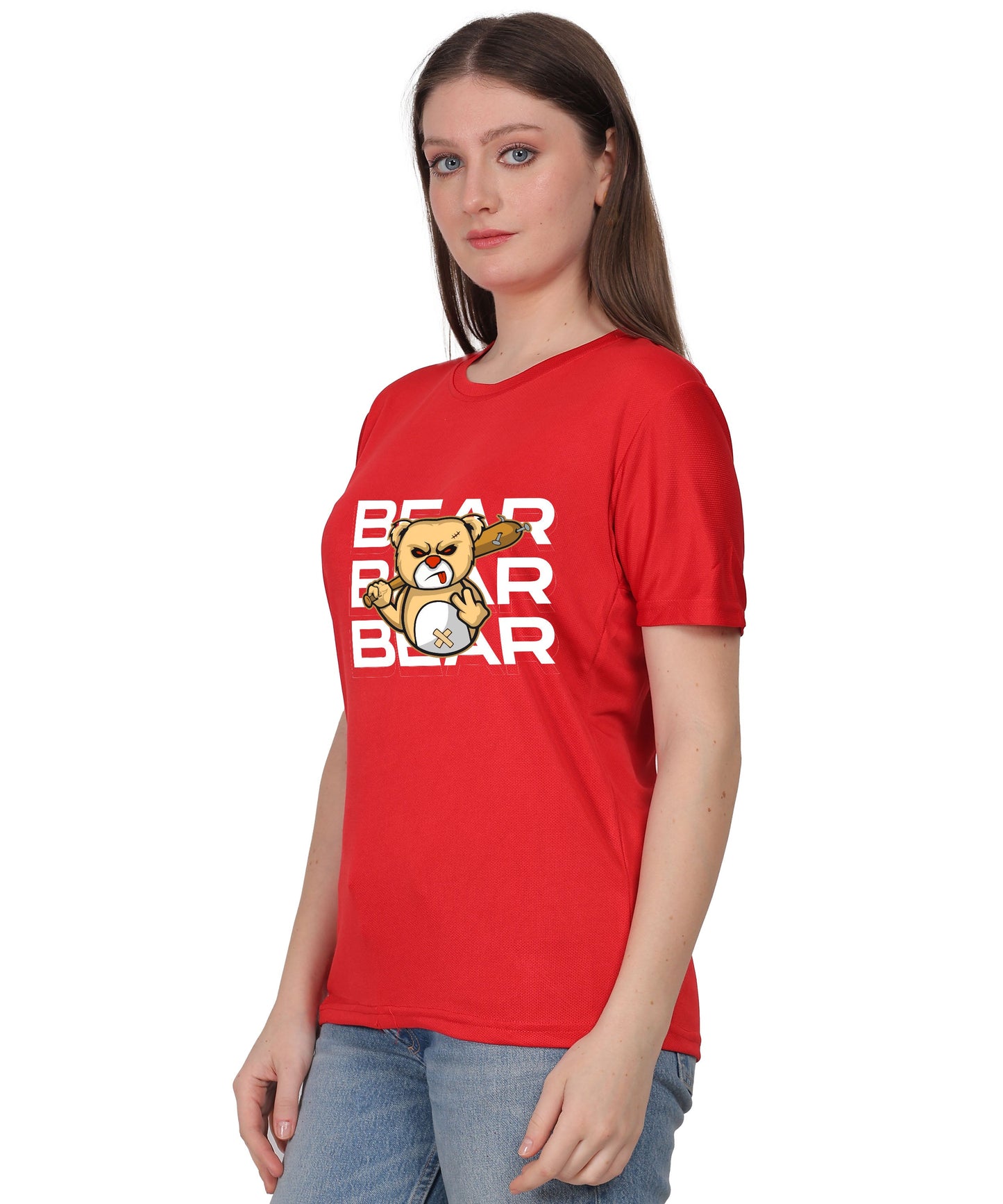 Generic Bear Graphic Print Cotton T-Shirt, Round Neck, Short Sleeve, Casual Wear