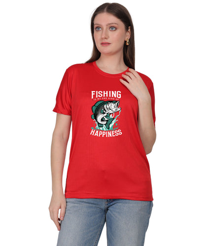 Generic Fishing Happiness Graphic T-Shirt, Black Cotton, Short Sleeve, Regular Fit, Crew Neck